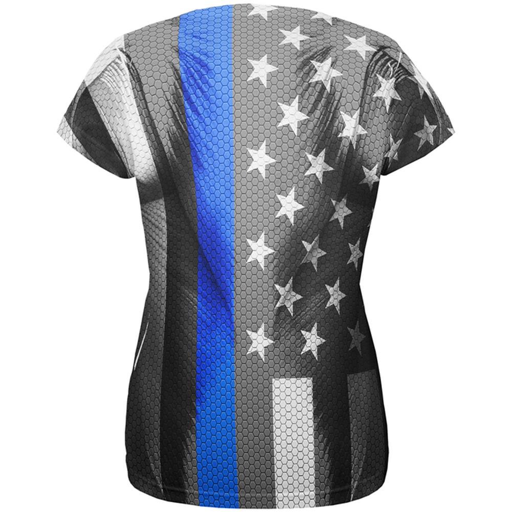 Halloween Thin Blue Line Superhero Costume All Over Womens T Shirt Women's T-Shirts Old Glory   