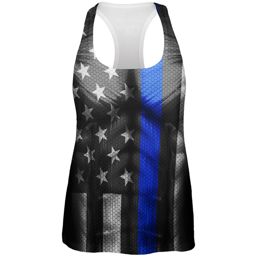 Halloween Thin Blue Line Superhero Costume All Over Womens Work Out Tank Top Women's Tank Tops Old Glory 2XL Multi 