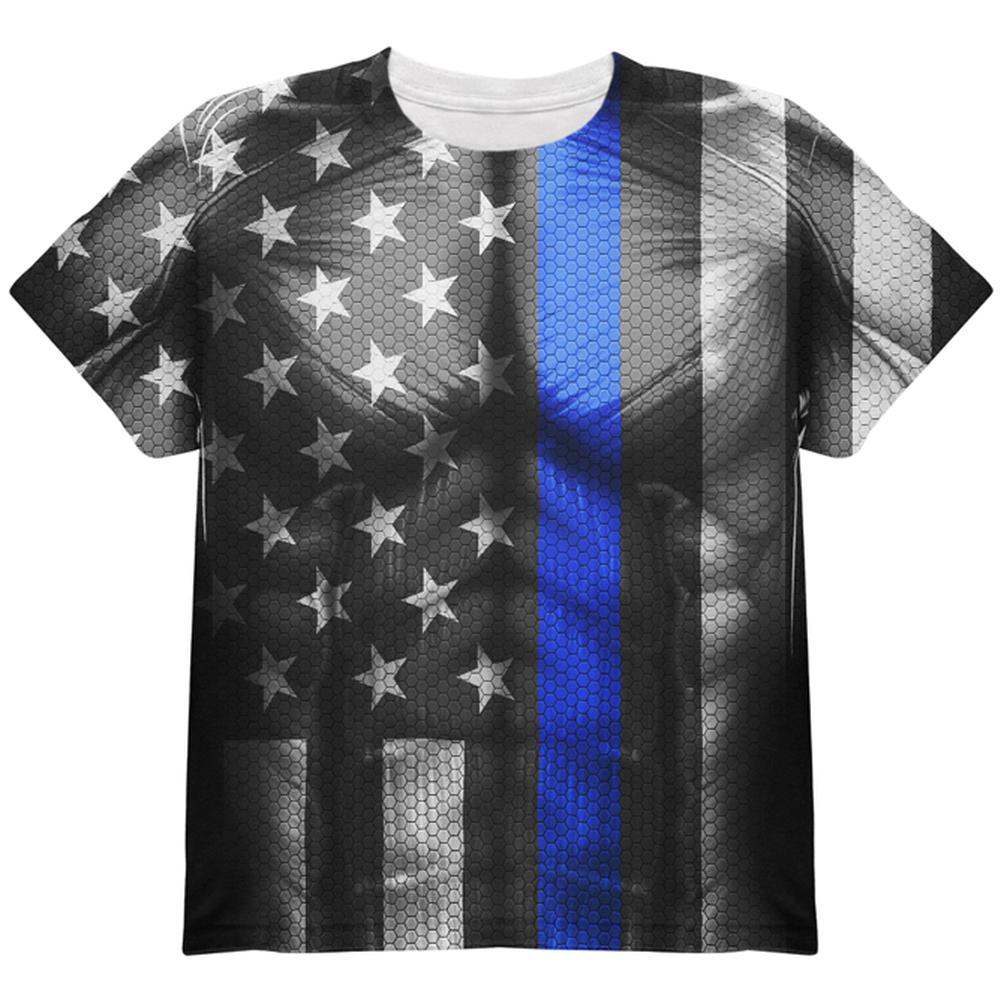 Halloween Thin Blue Line Superhero Costume All Over Youth T Shirt Youth T-Shirts Old Glory LG Multi 