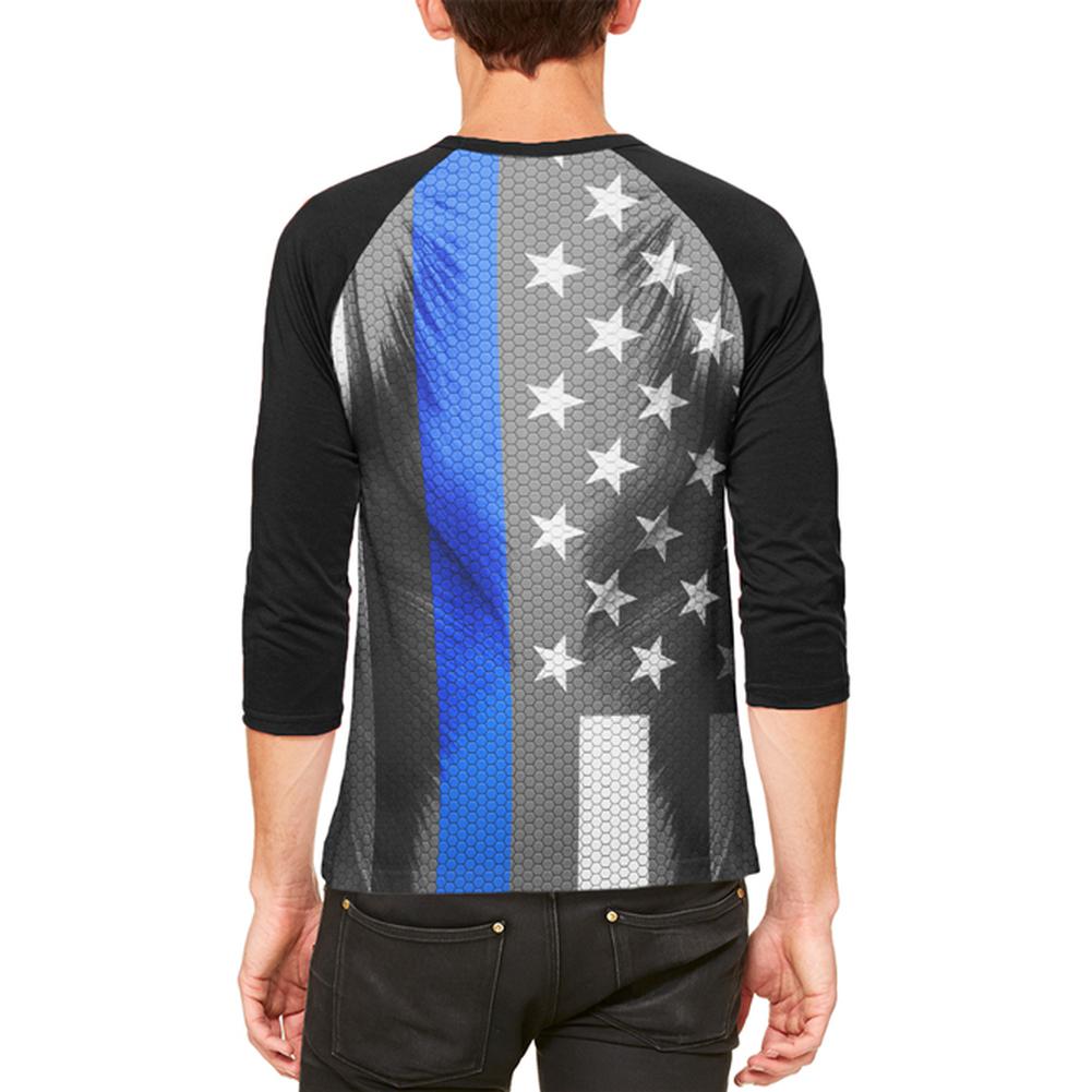 Halloween Thin Blue Line Superhero Costume Mens Raglan T Shirt Men's T-Shirts Old Glory   