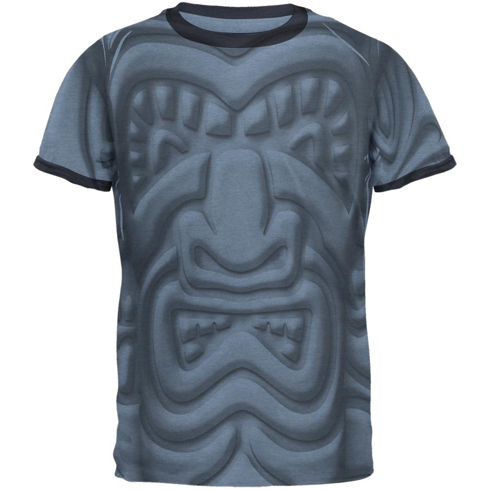 Tiki God Black Face Luau Mens Ringer T Shirt Men's T-Shirts Old Glory 2XL Heather Blue-Navy 