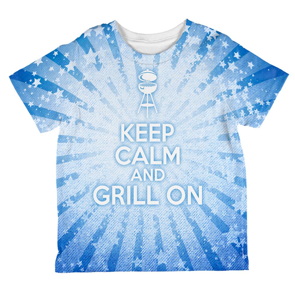 Keep Calm and Grill On Blue All Over Toddler T Shirt Toddler T-Shirts Old Glory 2T Multi 