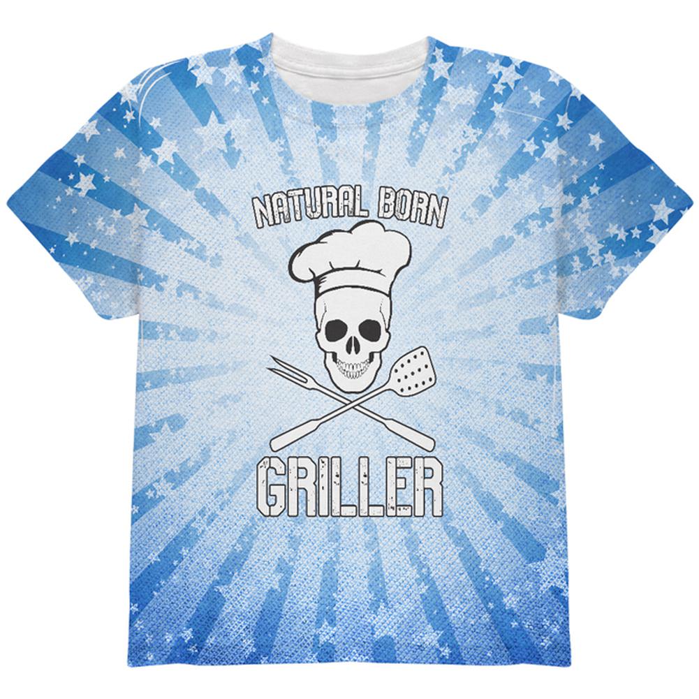 Natural Born Griller Blue All Over Youth T Shirt Youth T-Shirts Old Glory LG Multi 