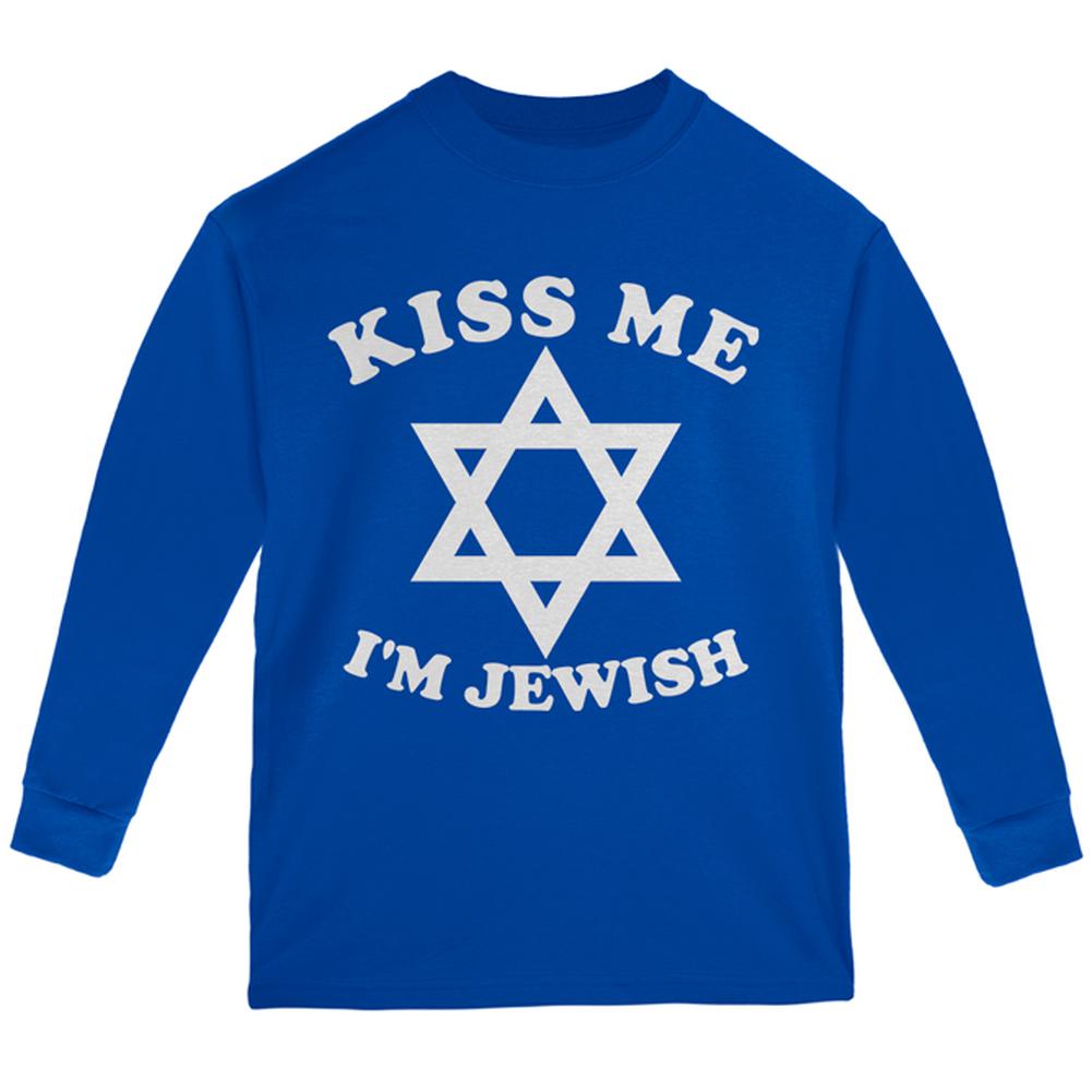 Kiss Me I'm Jewish Youth Long Sleeve T Shirt Youth Long Sleeves Old Glory LG Royal 