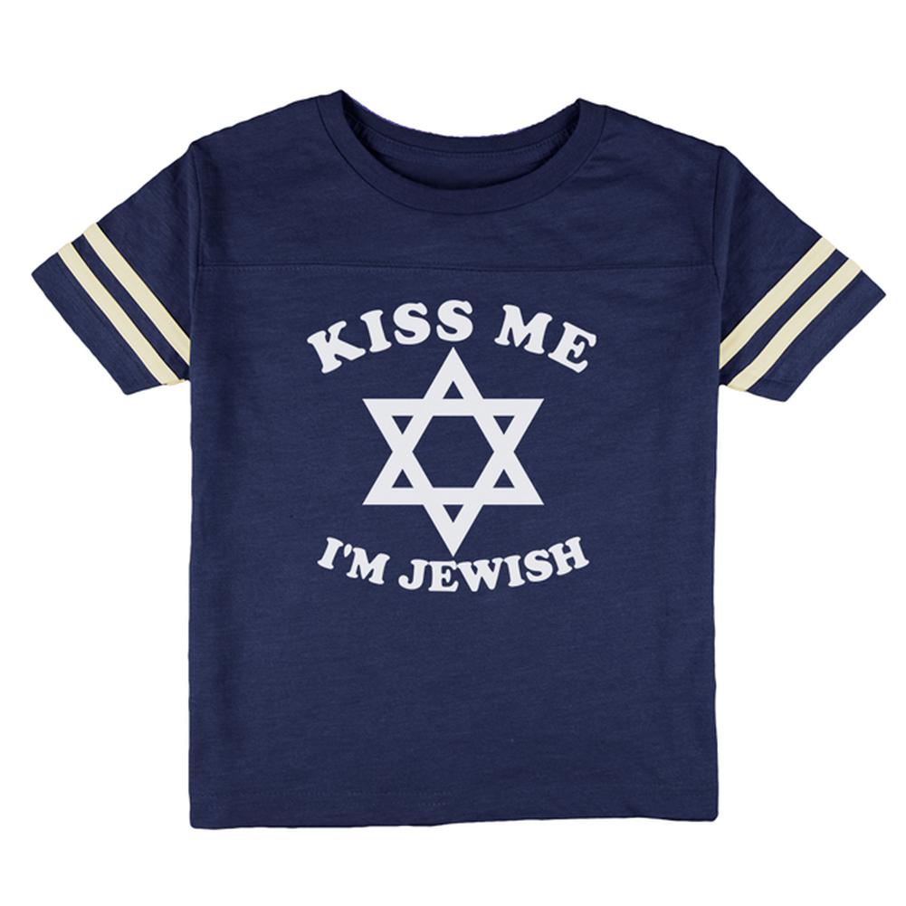 Kiss Me I'm Jewish Toddler Football T Shirt Toddler T-Shirts Old Glory 2T Heather Royal 