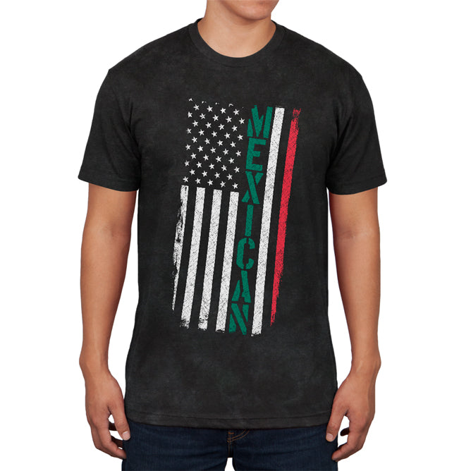 Cinco De Mayo Mexican American Distressed Flag Mens Soft T Shirt Men's T-Shirts Old Glory SM Charcoal Black 