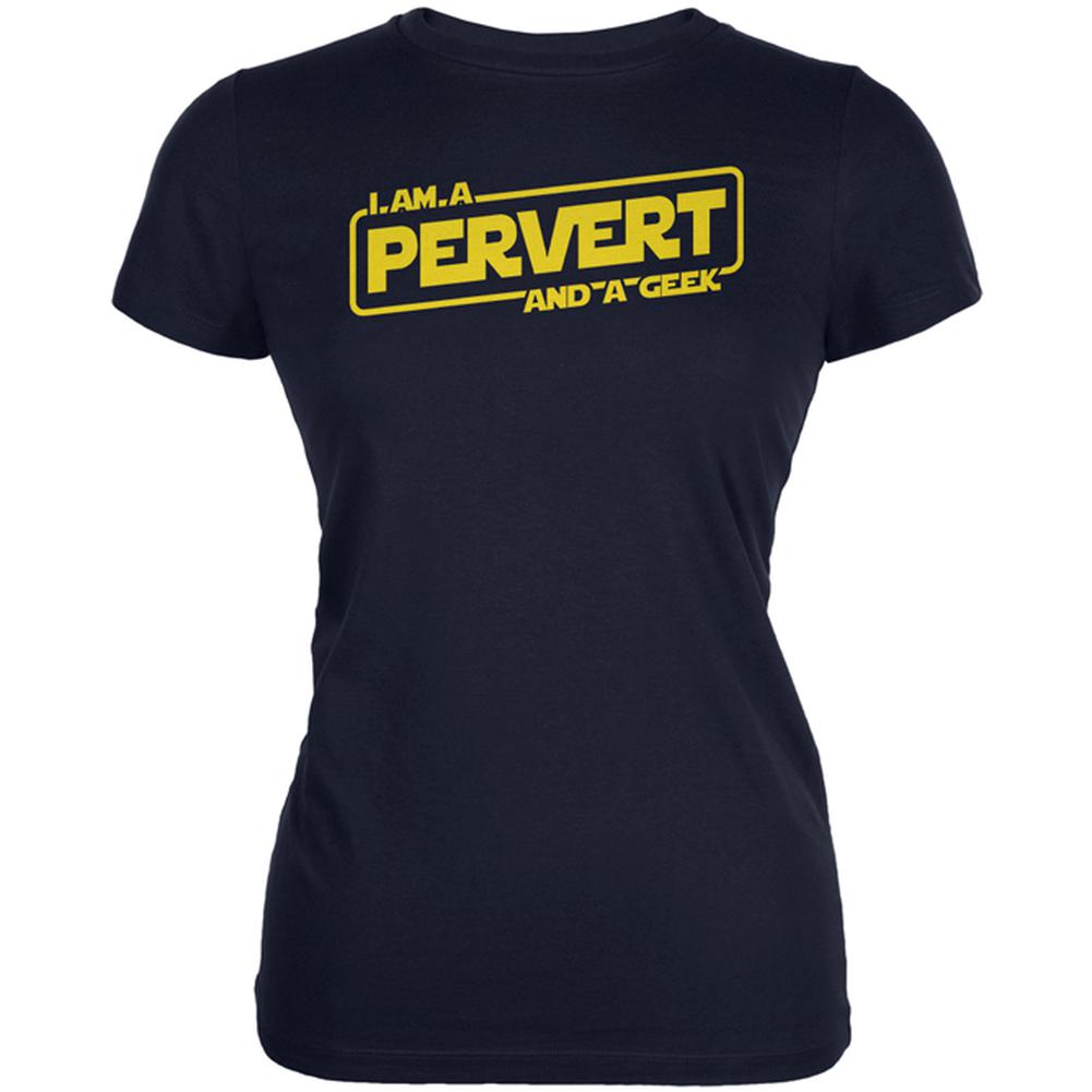 A Pervert and a Geek Juniors Soft T Shirt Juniors T-Shirts Old Glory 2XL Navy 