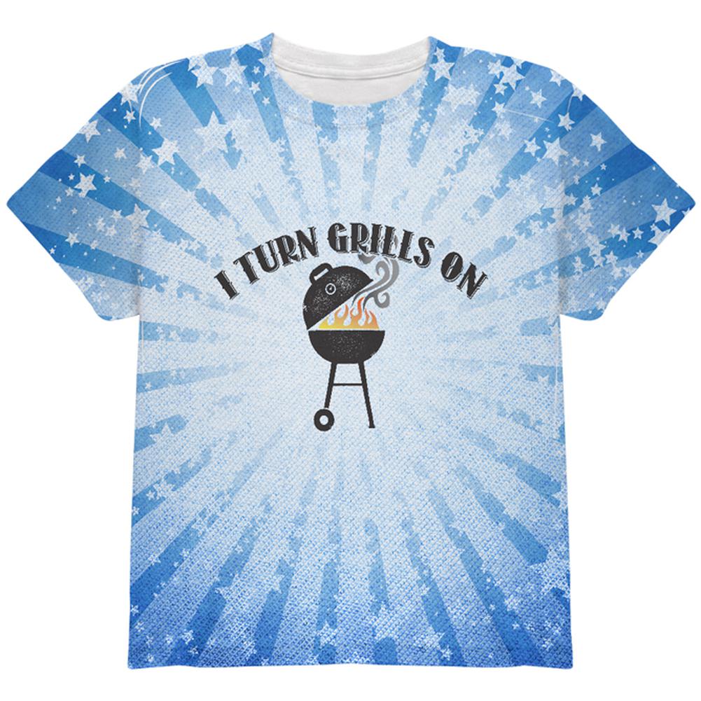 I Turn Grills On Blue All Over Youth T Shirt Youth T-Shirts Old Glory LG Multi 