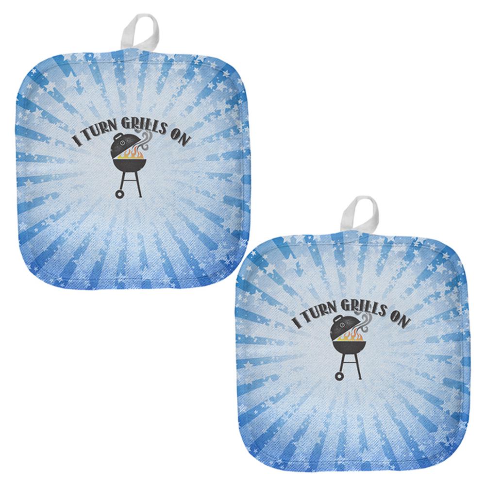 I Turn Grills On Blue All Over Pot Holder (Set of 2) Pot Holders Old Glory OS Multi 