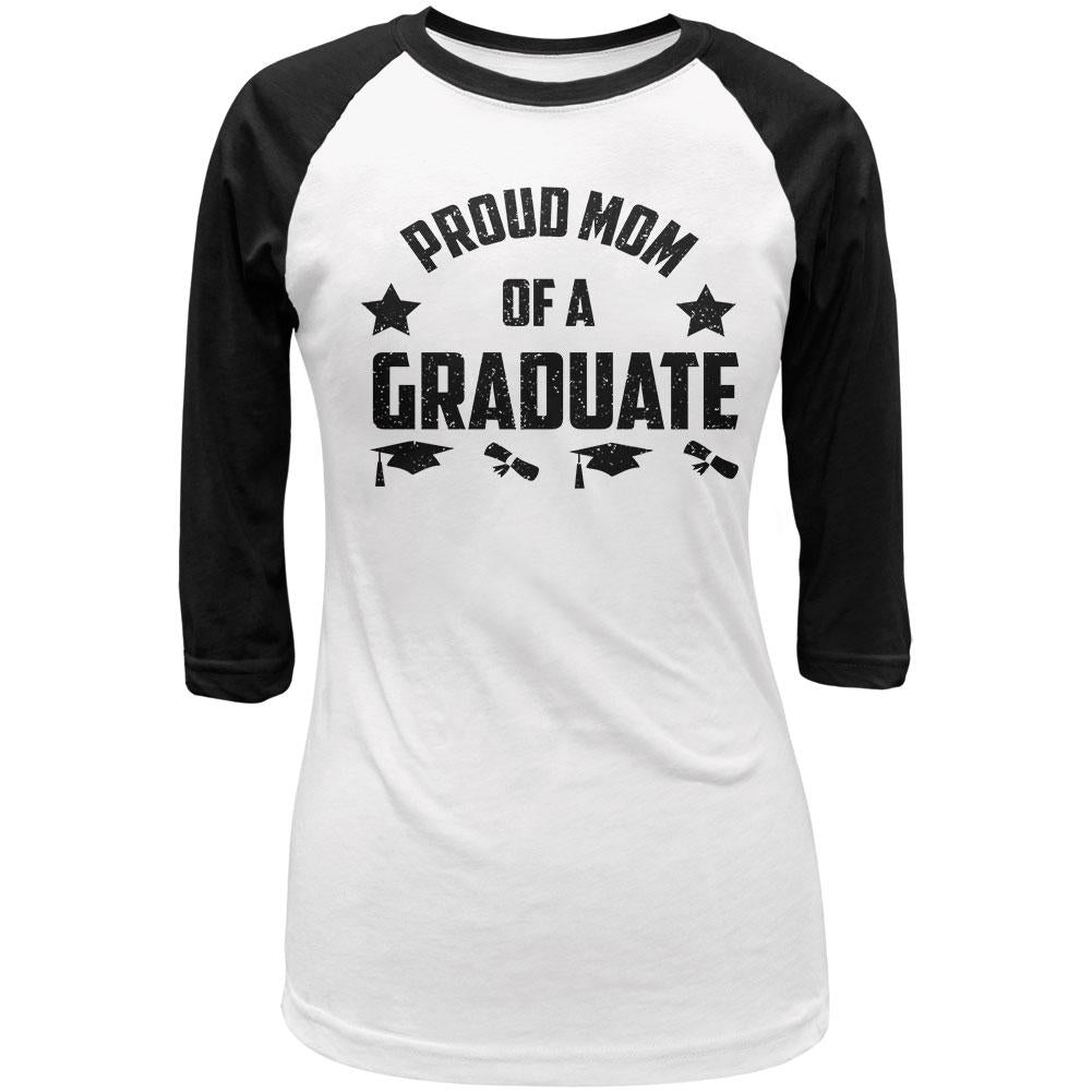 Proud Mom Graduate Juniors 3/4 Sleeve Raglan T Shirt Juniors T-Shirts Old Glory LG White-Black 