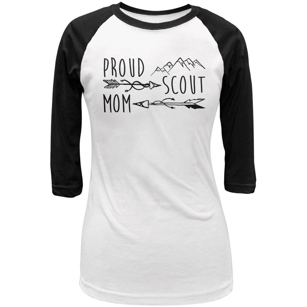 Proud Mom Scout Juniors 3/4 Sleeve Raglan T Shirt Juniors T-Shirts Old Glory LG White-Black 