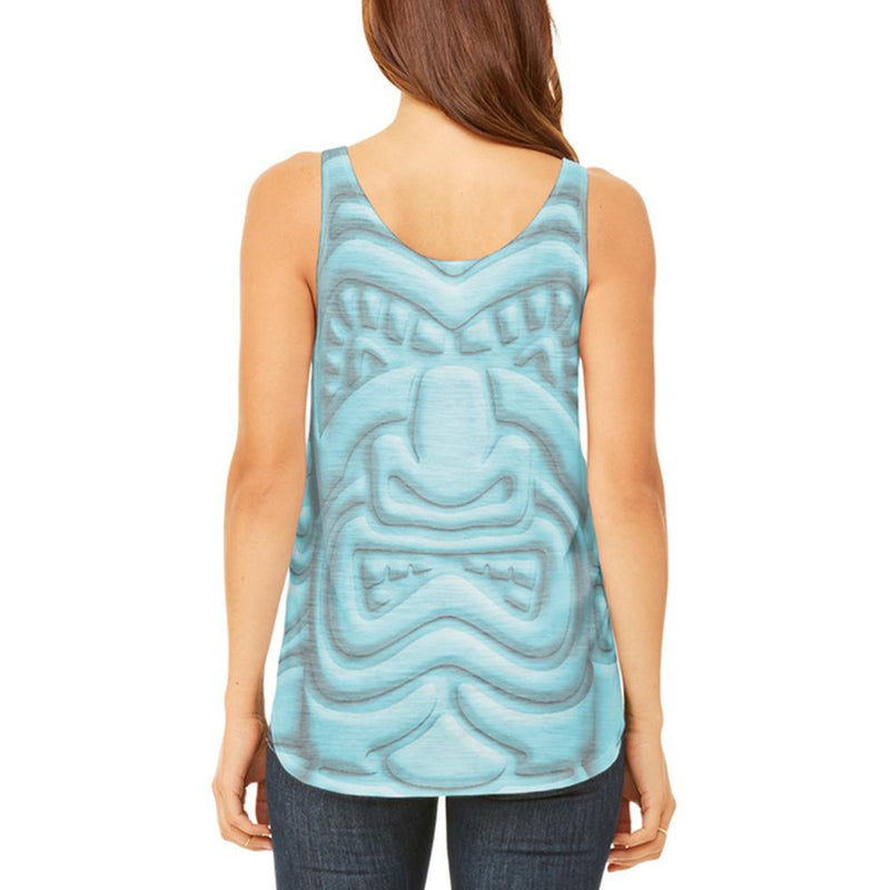 Tiki God Blue Face Luau Juniors Flowy Side Slit Tank Top Juniors Tank Tops Old Glory   