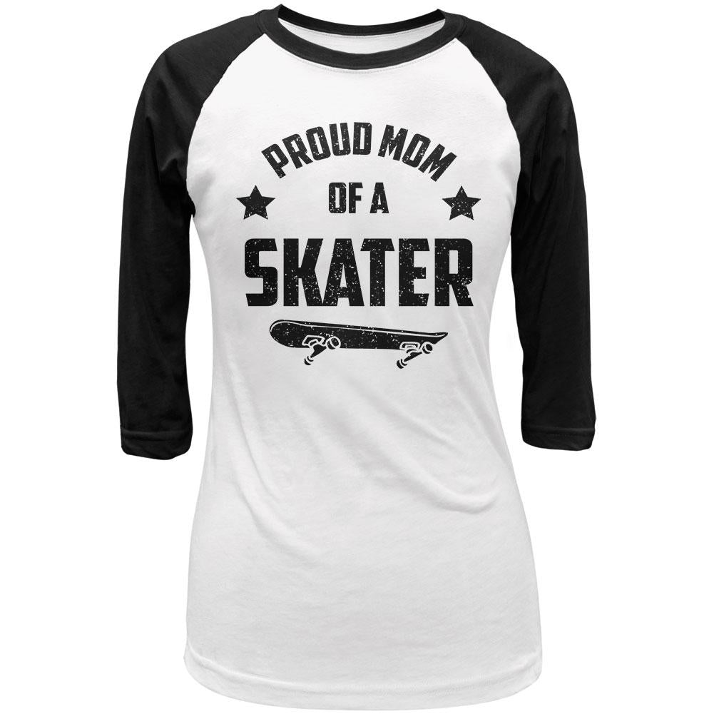 Proud Mom Skater Skateboard Juniors 3/4 Sleeve Raglan T Shirt Juniors T-Shirts Old Glory LG White-Black 