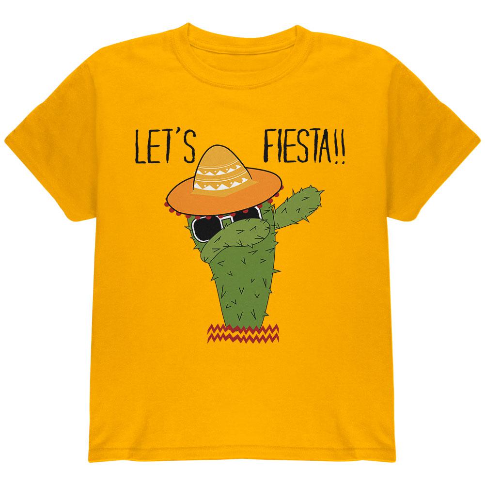 Cinco De Mayo Dabbing Cactus Lets Fiesta Party Youth T Shirt Youth T-Shirts Old Glory LG Gold 