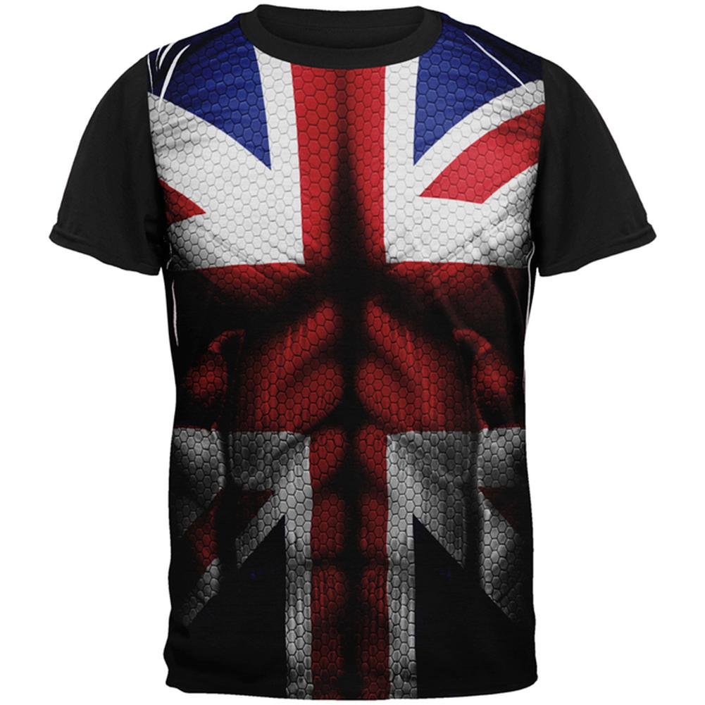 Halloween Union Jack British Flag Superhero Costume All Over Mens Black Back T Shirt Men's T-Shirts Old Glory 2XL Multi 