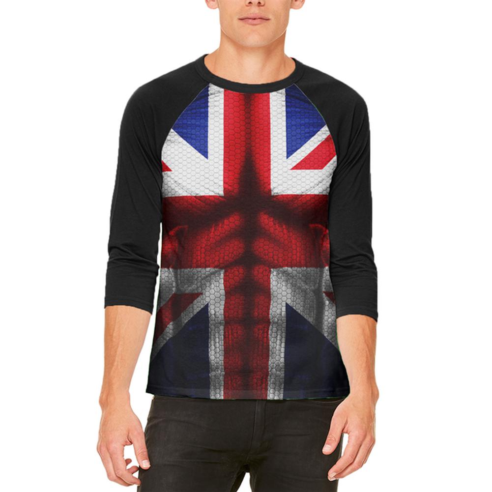 Halloween Union Jack British Flag Superhero Costume Mens Raglan T Shirt Men's T-Shirts Old Glory 2XL White-Black 