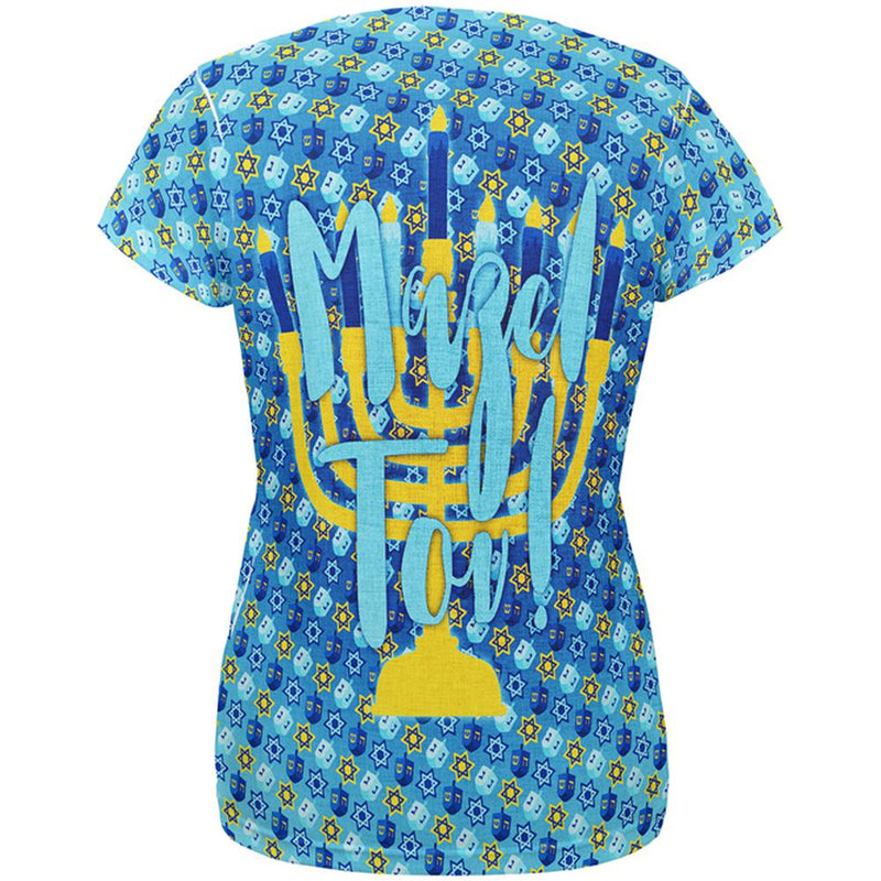 Hanukkah Mazel Tov Menorah Dreidel All Over Womens T Shirt Women's T-Shirts Old Glory   