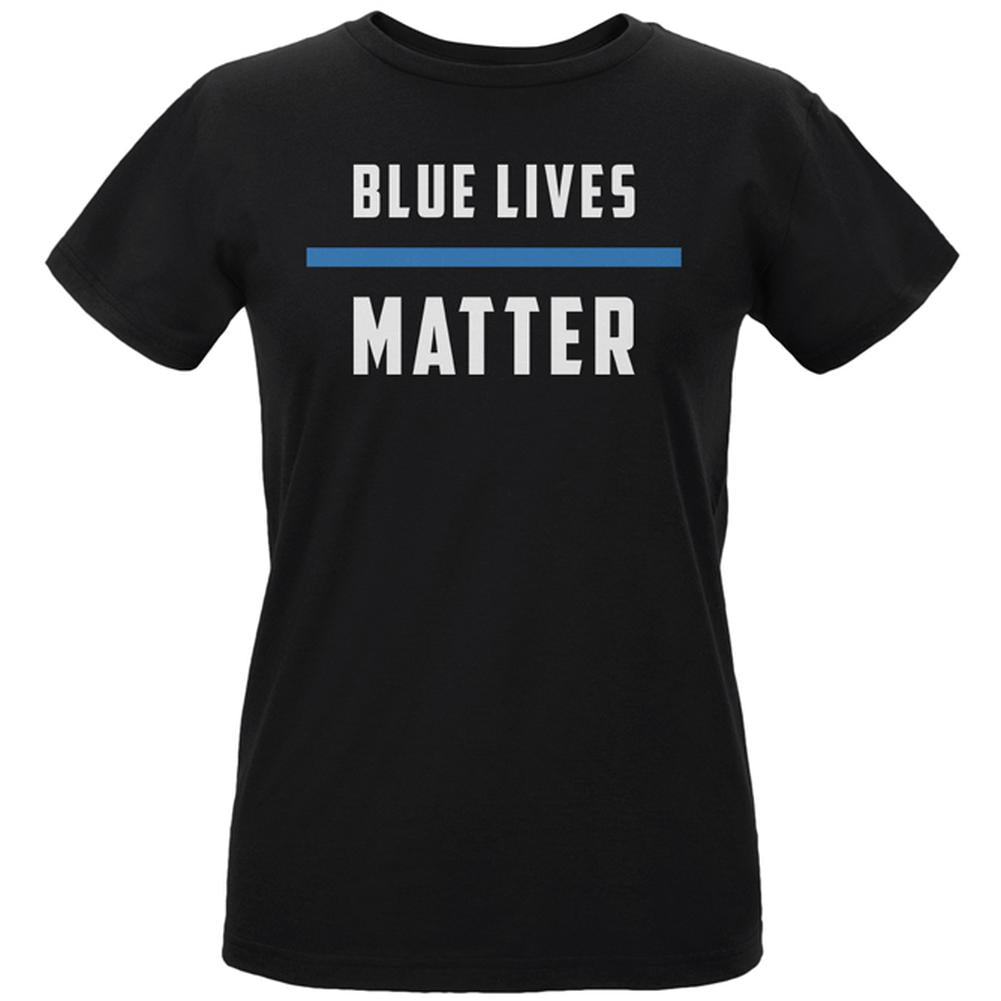 Police Blue Lives Matter Thin Blue Line Womens Organic T Shirt Women's T-Shirts Old Glory SM Black 