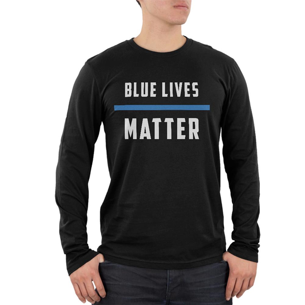 Police Blue Lives Matter Thin Blue Line Mens Soft Long Sleeve T Shirt Men's Long Sleeves Old Glory SM Black