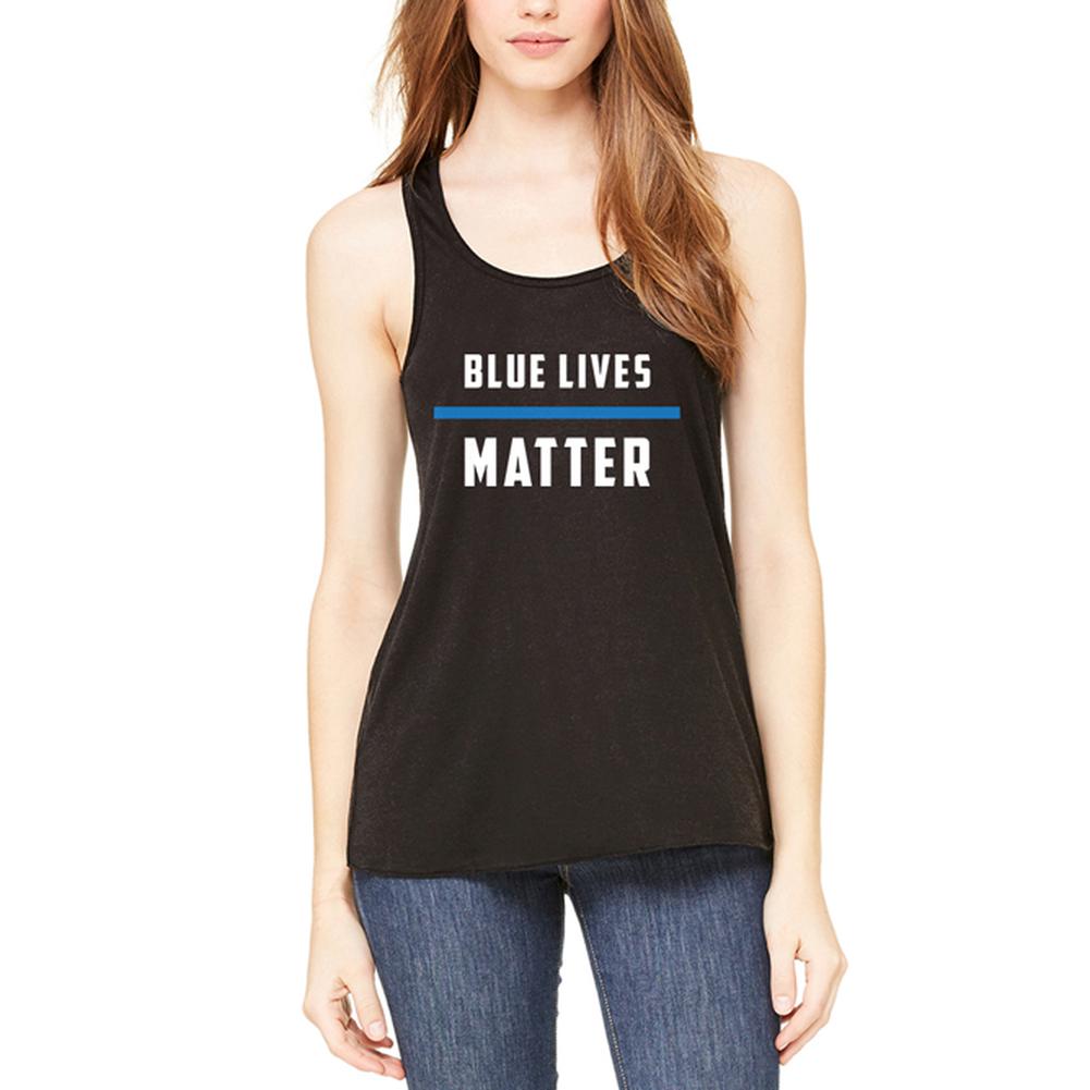 Police Blue Lives Matter Thin Blue Line Womens Flowy Racerback Tank Top Women's Tank Tops Old Glory SM Black