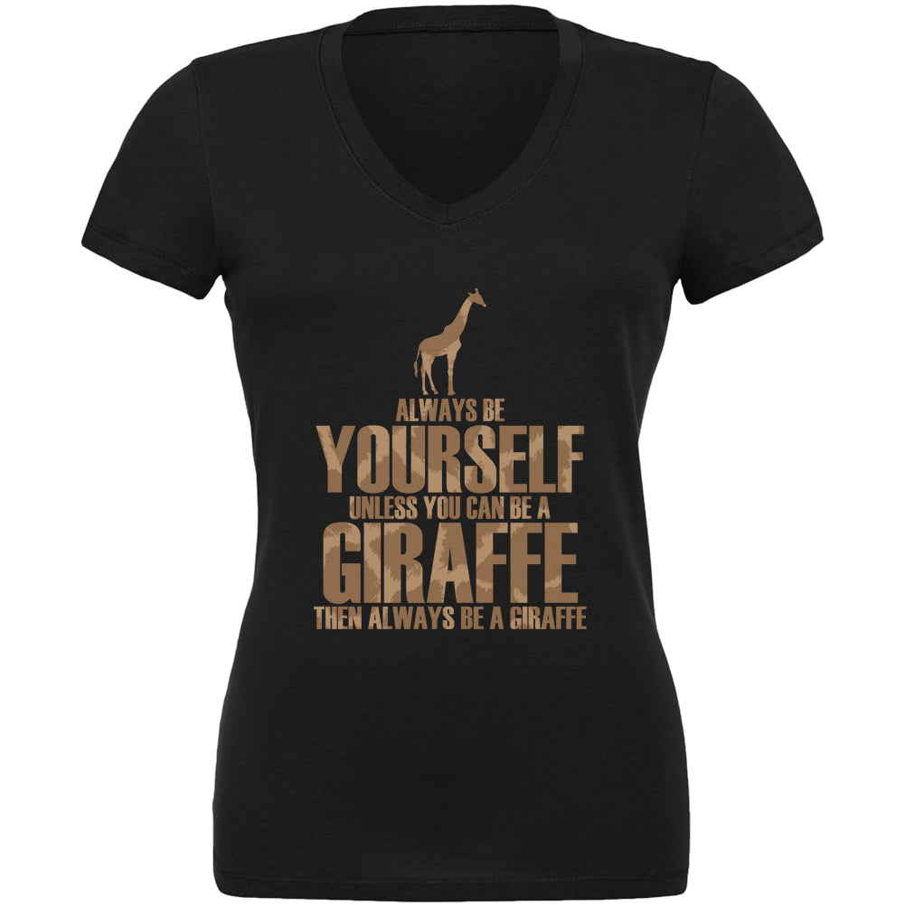 Always Be Yourself Giraffe Juniors V-Neck T Shirt Juniors T-Shirts Old Glory LG Black 