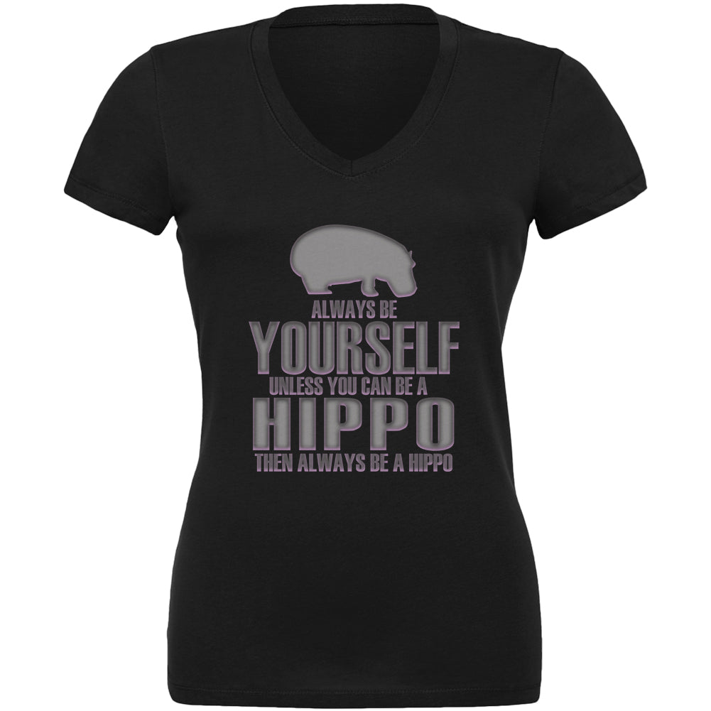 Always Be Yourself Hippo Juniors V-Neck T Shirt Juniors T-Shirts Old Glory LG Black 