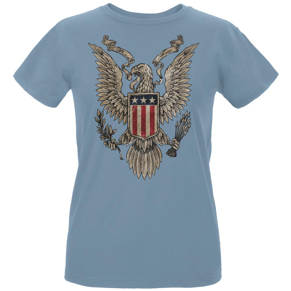 4th July Born Free Vintage American Bald Eagle Womens Organic T Shirt Women's T-Shirts Old Glory LG Blue 