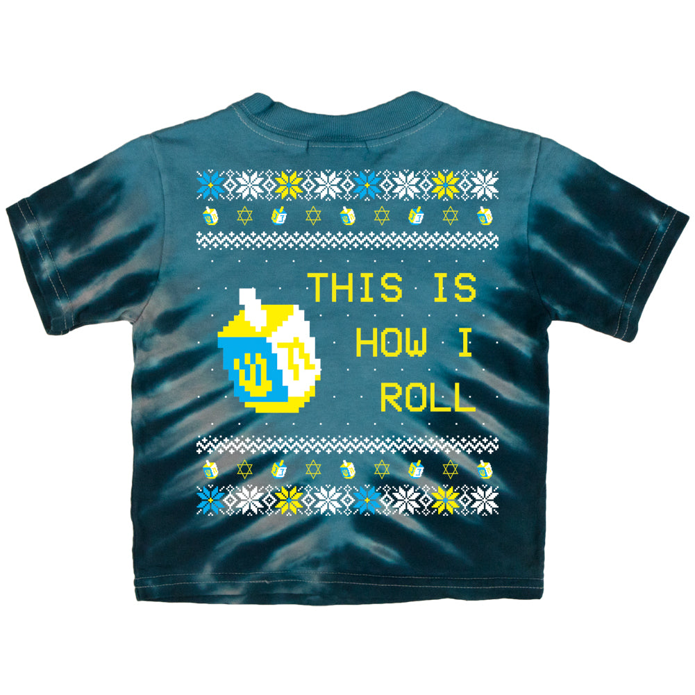 Hanukkah This is How I Roll Dreidel Ugly Christmas Sweater Toddler T Shirt Toddler T-Shirts Old Glory 2T Blue Radial Tie Dye 