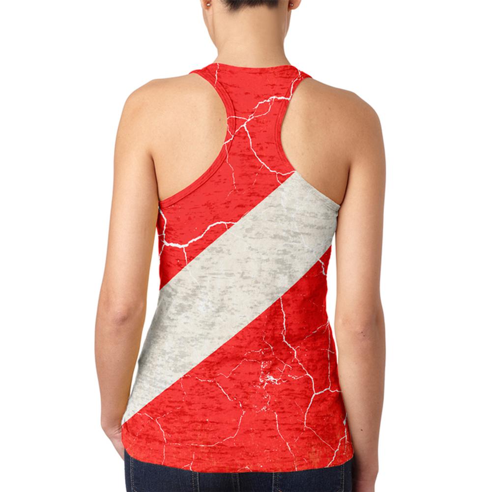 Diver Down Distressed Weathered Flag Juniors Burnout Racerback Tank Top Juniors Tank Tops Old Glory   