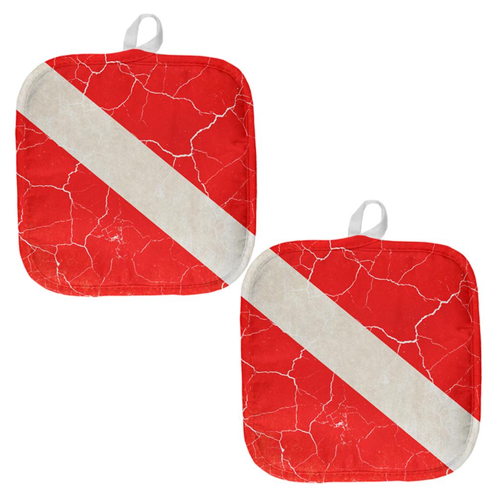 Diver Down Distressed Weathered Flag All Over Pot Holder (Set of 2) Pot Holders & Oven Mitts Old Glory OS Multi 