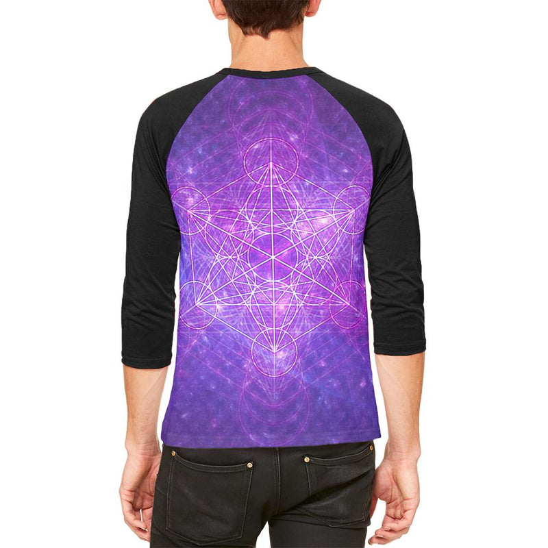 Sacred Geometry Metatron Cube Map of Creation Mens Raglan T Shirt Men's T-Shirts Old Glory   