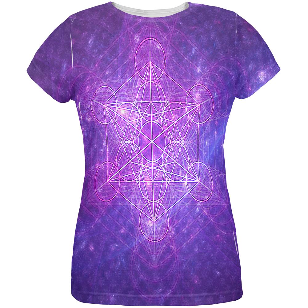 Sacred Geometry Metatron Cube Map of Creation All Over Womens T Shirt Women's T-Shirts Old Glory 2XL Multi 