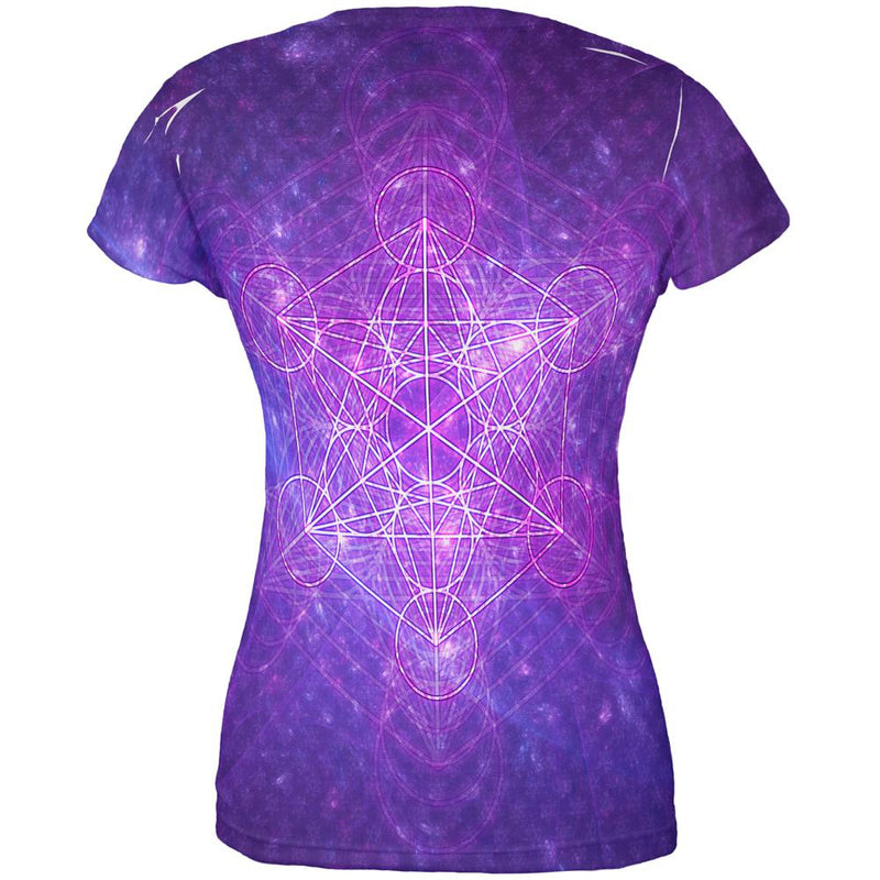 Sacred Geometry Metatron Cube Map of Creation All Over Juniors T Shirt Juniors T-Shirts Old Glory   