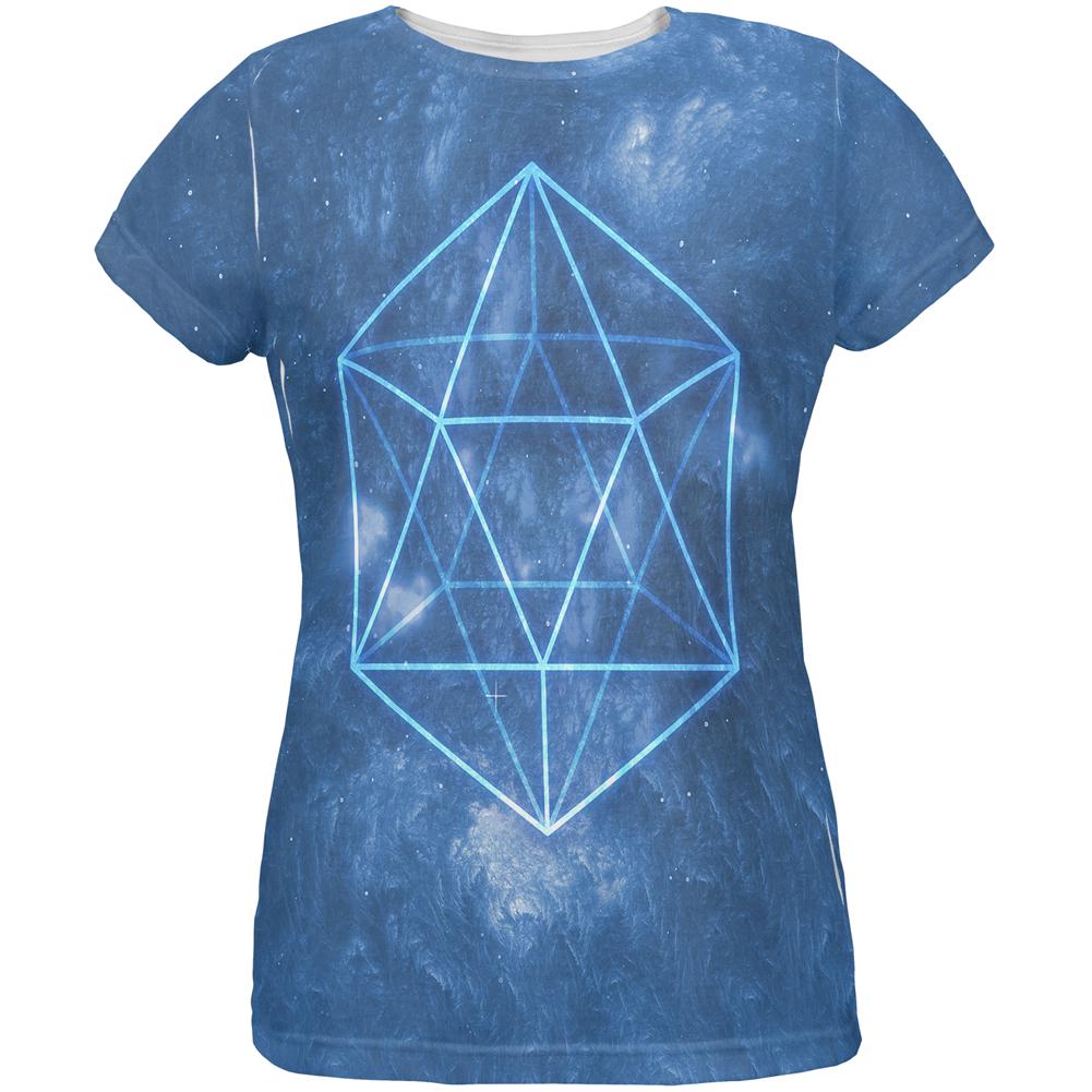 Sacred Geometry Icosahedron Crystal Wind All Over Womens T Shirt Women's T-Shirts Old Glory 2XL Multi 