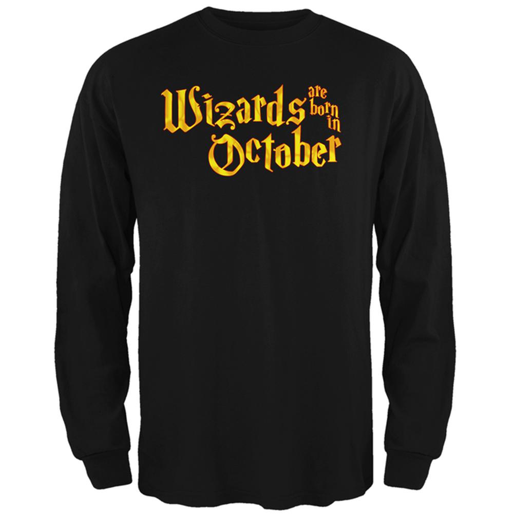 Wizards are born in October Mens Long Sleeve T Shirt Men's Long Sleeves Old Glory 2XL Black 