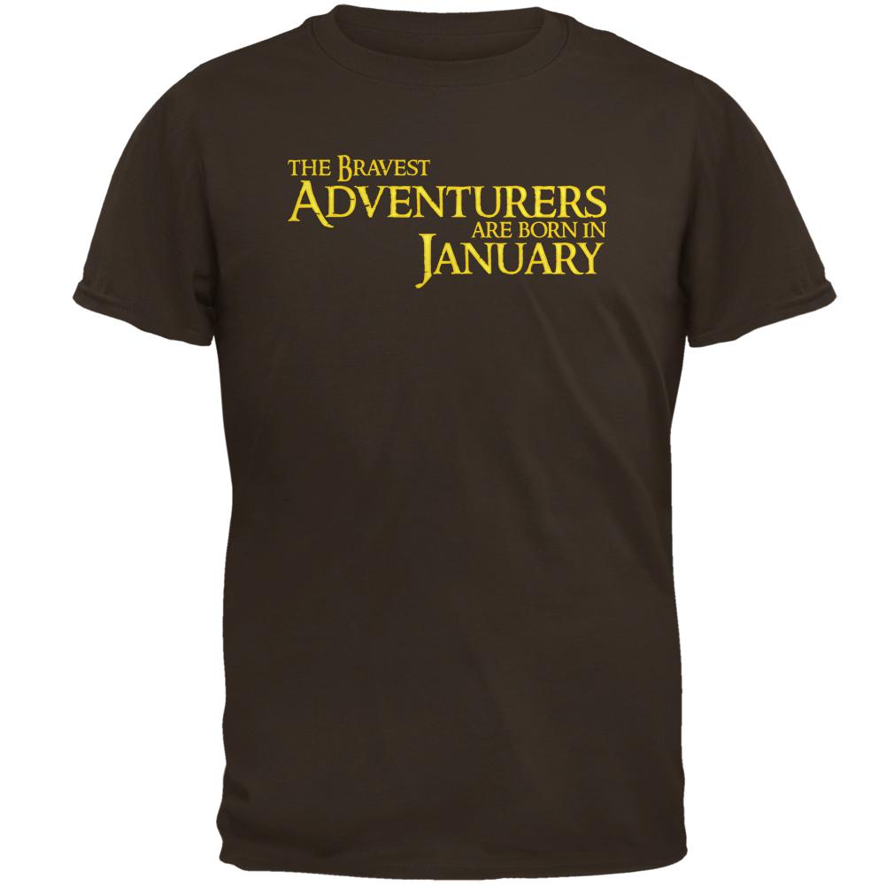 Brave Adventurers are Born in January Mens T Shirt Men's T-Shirts Old Glory 2XL Brown 