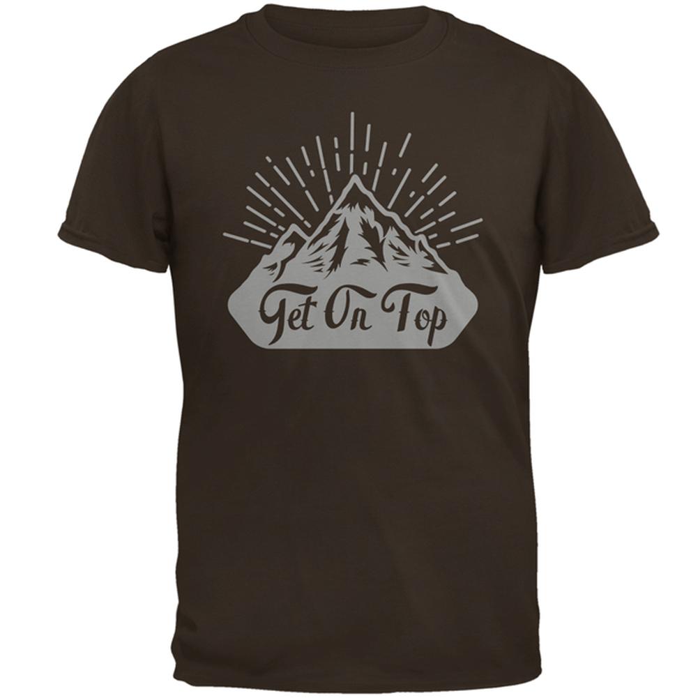 Get On Top Mountain Hiking Mens T Shirt Men's T-Shirts Old Glory 2XL Brown 