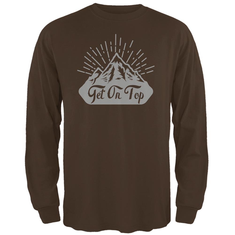 Get On Top Mountain Hiking Mens Long Sleeve T Shirt Men's Long Sleeves Old Glory 2XL Brown 