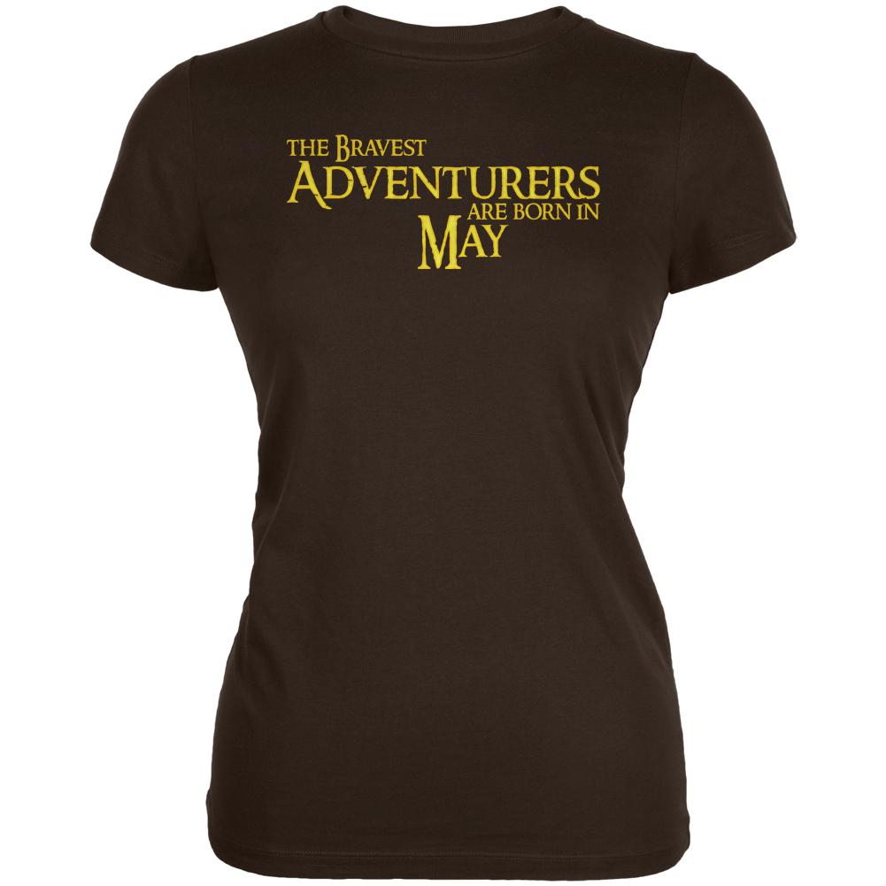 Brave Adventurers are Born in May Juniors Soft T Shirt Juniors T-Shirts Old Glory 2XL Brown 