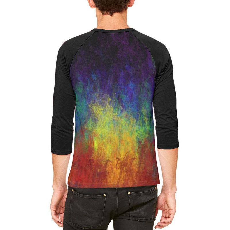 LGBTQ Rainbow Flames Proud Mens Raglan T Shirt Men's T-Shirts Old Glory   