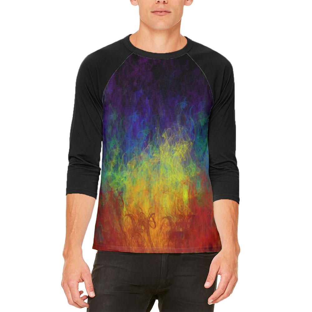 LGBTQ Rainbow Flames Proud Mens Raglan T Shirt Men's T-Shirts Old Glory 2XL White-Black 