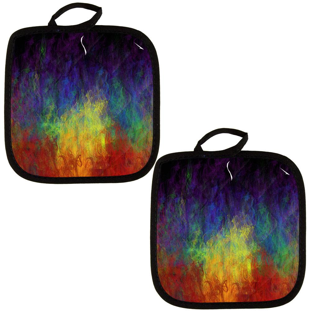 LGBTQ Rainbow Flames Proud All Over Pot Holder (Set of 2) Pot Holders Old Glory OS Multi 