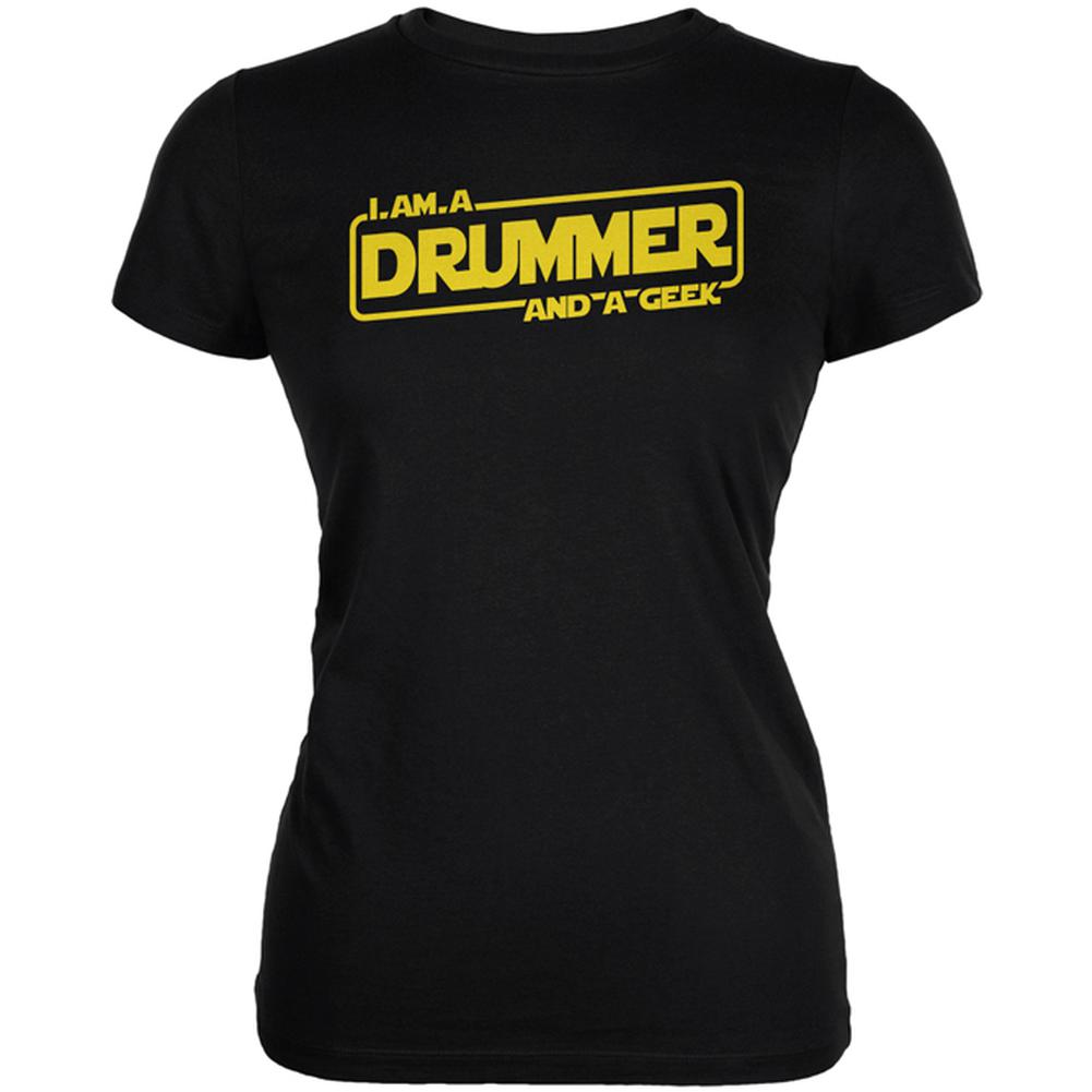 A Drummer and a Geek Juniors Soft T Shirt Juniors T-Shirts Old Glory SM Black 