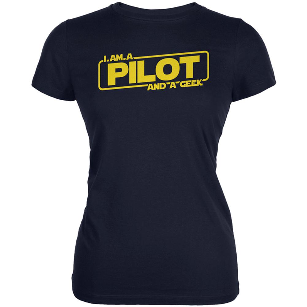 A Pilot and a Geek Juniors Soft T Shirt Juniors T-Shirts Old Glory 2XL Navy 