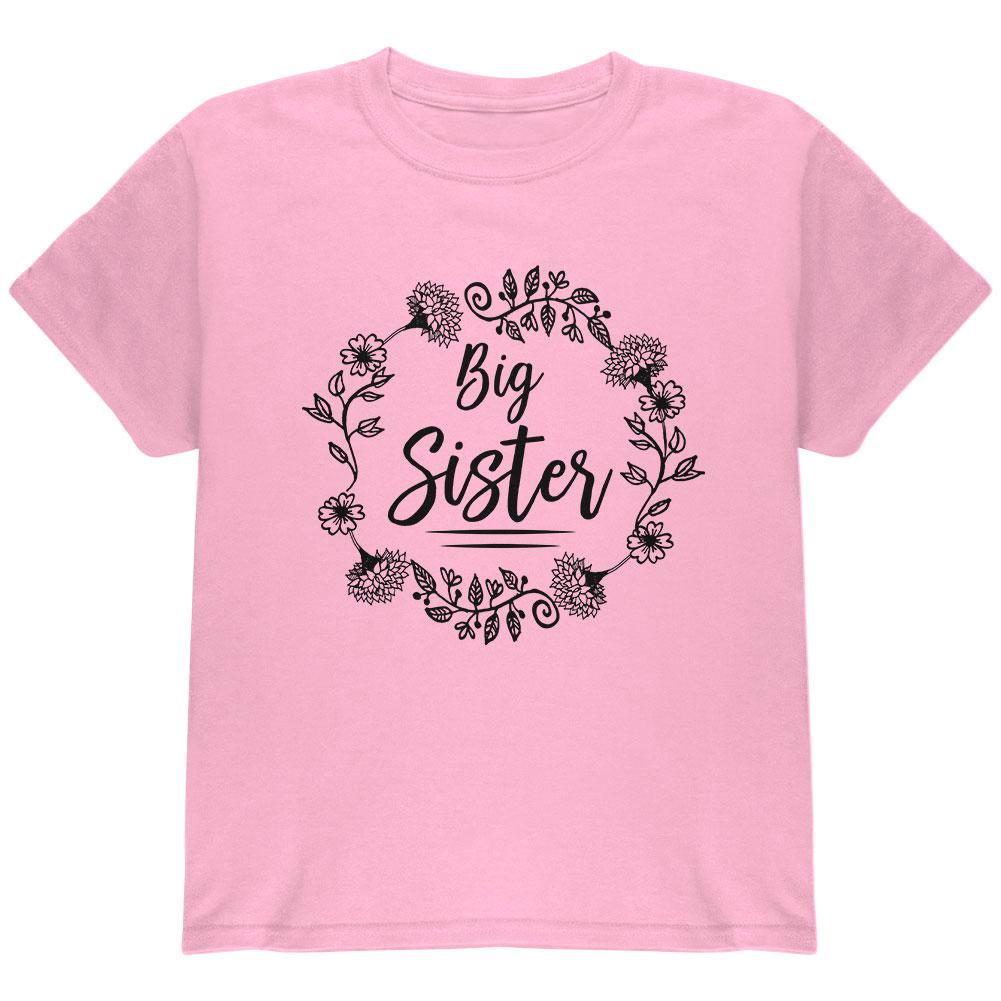 Big Sister Flower Wreaths Youth T Shirt Youth T-Shirts Old Glory LG Light Pink 