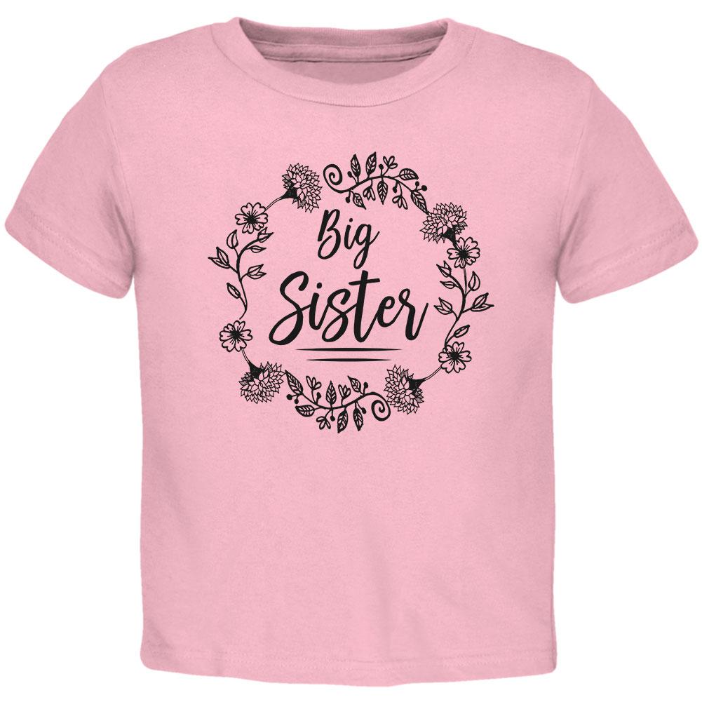 Big Sister Flower Wreaths Toddler T Shirt Toddler T-Shirts Old Glory 2T Light Pink 