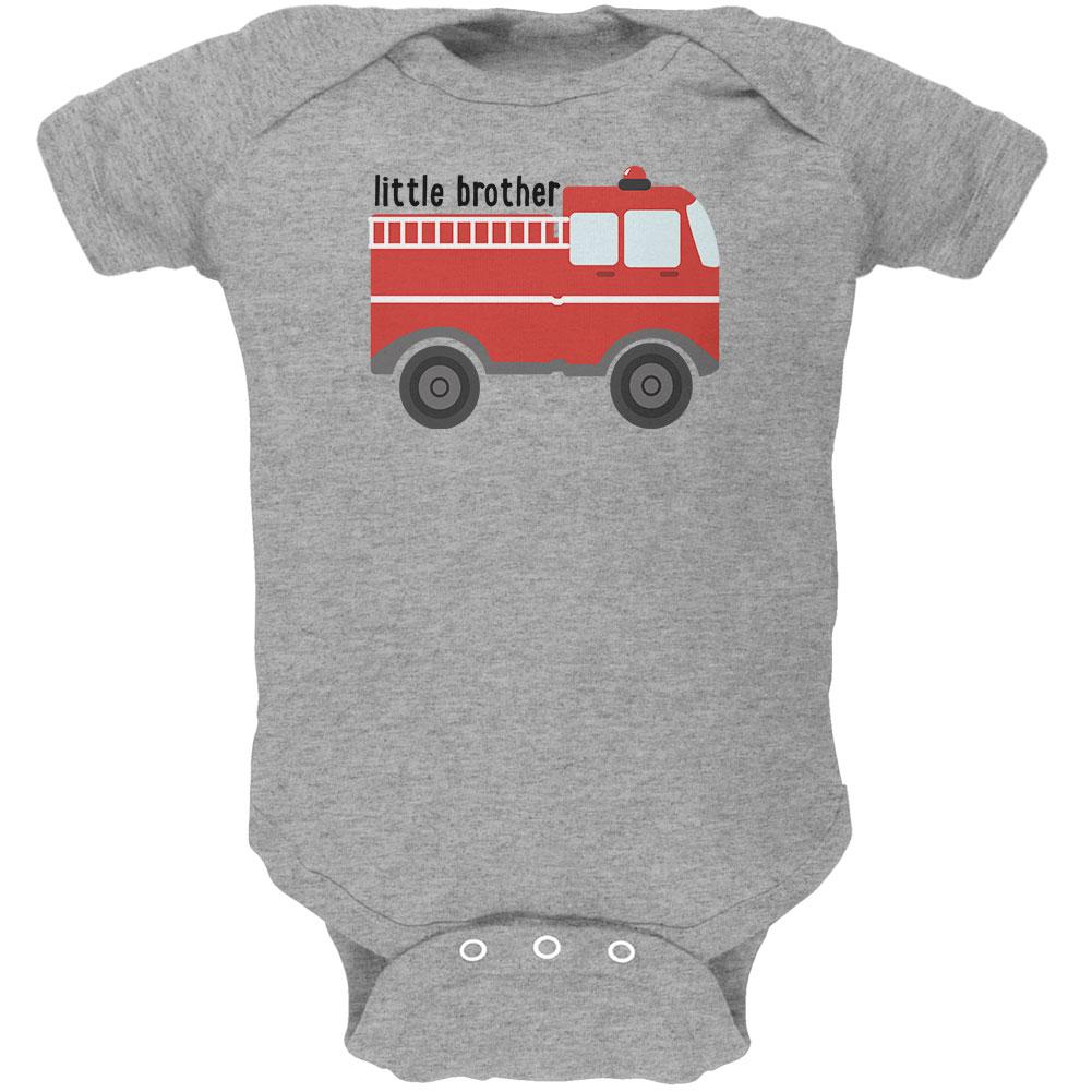 Little Brother Fire Truck Soft Baby One Piece Baby One Piece Old Glory 0-3M Heather 