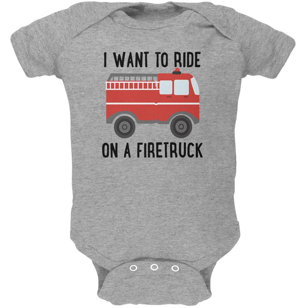 I Want To Ride On A Firetruck Soft Baby One Piece Baby One Piece Old Glory 0-3M Heather 