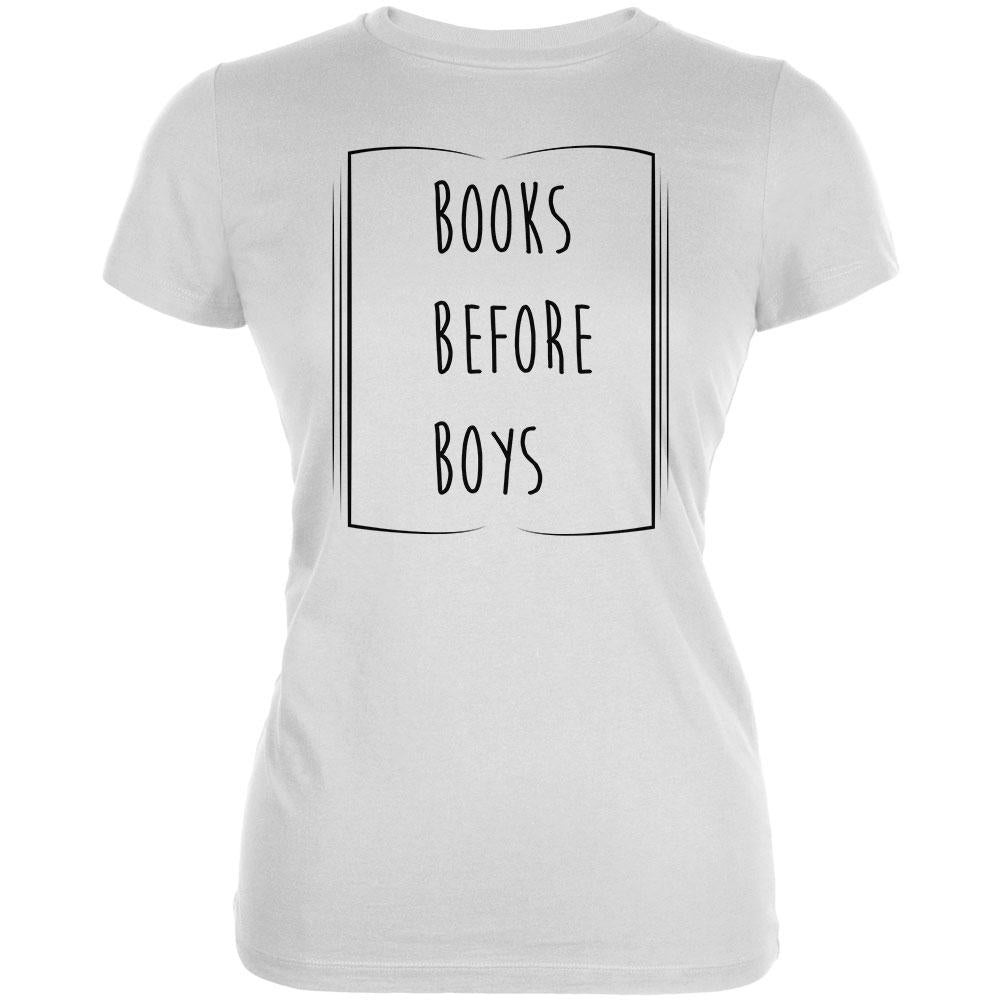 Education Smart Women Books Before Boys Juniors Soft T Shirt Juniors T-Shirts Old Glory 2XL White 
