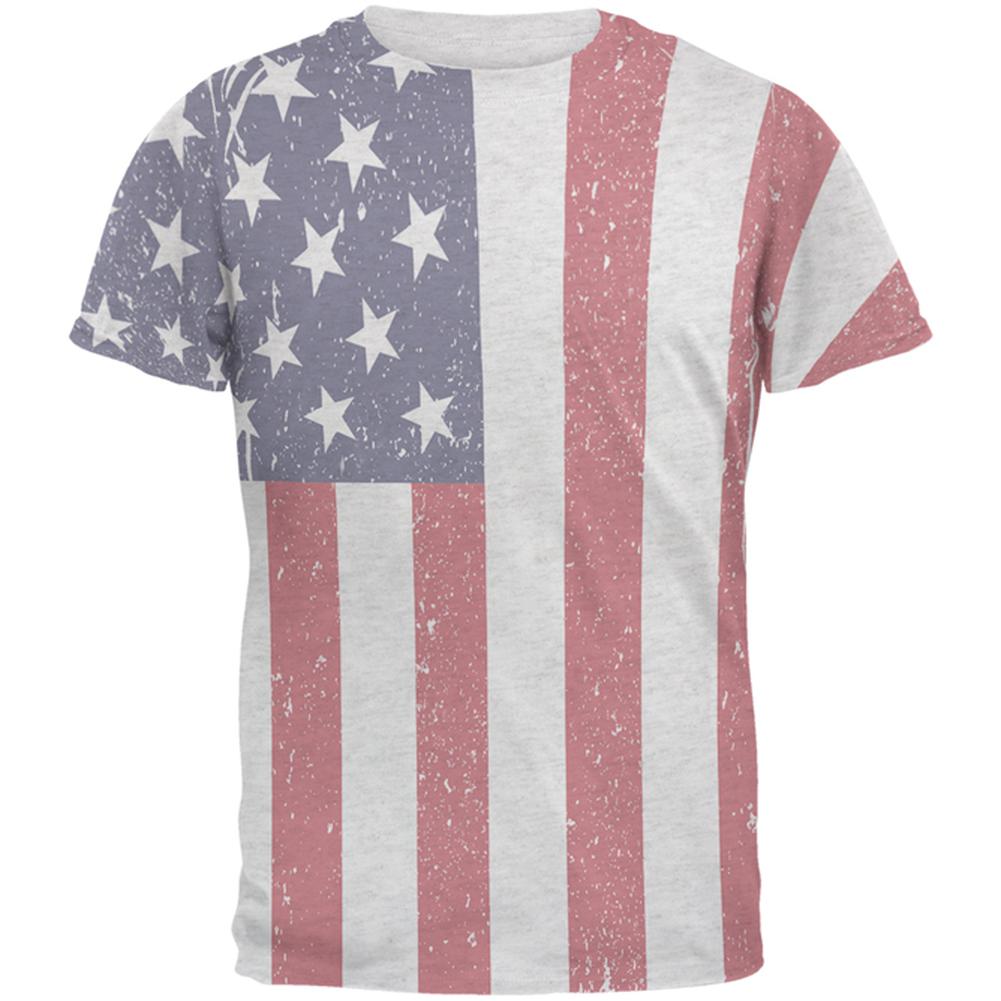 4th of July American Flag Distressed Men's Soft T-Shirt Men's T-Shirts Old Glory 2XL Heather White 